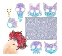 Juroupi Knuckles Keychain Resin Mold Head Bone Cat Print Raven Owl Dog Silicone Casting Mold for Art Craft (Transparent)