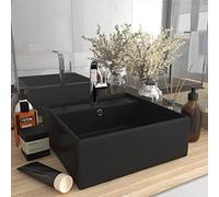 Juroupi Luxury Basin Overflow Square Matt Black 41x41 cm Ceramic,Hardware,Plumbing,Plumbing Fixtures,Sinks,Bathroom Basins-146953