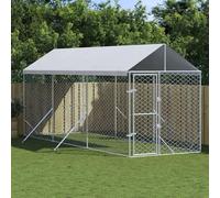 Juroupi Outdoor Dog Kennel with Roof Silver 2x6x2.5 m Galvanised Steel,Outdoor Dog Kennel,Pet Puppy Cage House Animal Shelter,Dog Enclosures-3190483