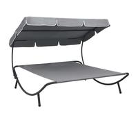 Juroupi Outdoor Lounge Bed with Canopy Grey,Patio Seating,Sunbed Daybed Chaise Lounge Garden Seating Furniture-48073