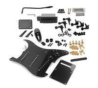 Juroupi ST Style Electric Guitar Full Set DIY Accessory Kit Including Prewired Pickguard Bridge SSS Pickups and Other Accessories Silver (Black)