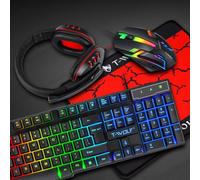 Juroupi T-WOLF TF800 Four-piece Gaming Combo 104 Keys Keyboard 4-color Breathing Light Mouse 3.5mm Gaming Headset Anti-slip Mouse Pad