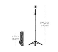 Juroupi WS-22005 27.1-inch Mini Magnetic Selfie Stick Desktop Tripod with Telescoping Rod 5 Sections 360°Rotatable with Magnet Ring & Remote Control Compatible with IPhone