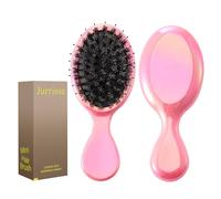 Jurrissa Mini Hair Bursh for Women,Men,Kids-Protable Travel Size Mini Detangler Brush for Pockets,Purses-Nylon&Boar Bristles Small Paddle Brush for Smooth,Add Shine (Pink)