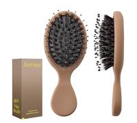 Jurrissa Mini Hair Bursh for Women,Men,Kids-Protable Travel Size Mini Detangler Brush for Pockets,Purses-Nylon&Boar Bristles Small Paddle Brush for Smooth,Add Shine(Mocha)