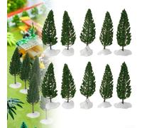 Jurtmy 10pcs Model Pine Trees 11cm Green Plastic for HO Scale Railway Layouts and Diorama Scenery Decoration