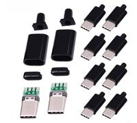 Jurtmy 10pcs USB-C Male Connector with Housing Black or White Case for Secure Wire Soldering and Repair Kits(Black)