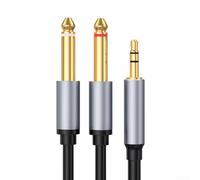 Jurtmy Dual 6.5mm to 3.5mm Jack Cable Aluminium Grey Audio Wire for PA Systems Keyboards Synthesizers Recording Equipment 12cm