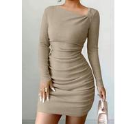 Jurtmy Winter Casual Knit Dress for Women Long Sleeve Stretch | Soft polyester knit, medium stretch, solid color design, regular length, casual daily wear