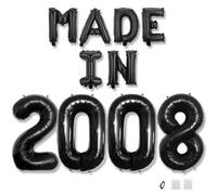 Jurxy 17th Birthday Balloon Banner Decorations Black MADE IN 2008 Aluminum Foil Letters Balloons Happy Birthday Sign Party Supplies for Men Women Photo Props Background Décor