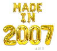 Jurxy 18th Birthday Balloon Banner Decorations Gold MADE IN 2007 Aluminum Foil Letters Balloons Happy Birthday Sign Party Supplies for Men Women Photo Props Background Décor