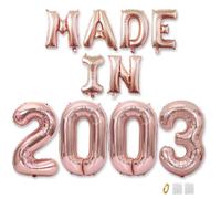 Jurxy 22nd Birthday Balloon Banner Decorations Rose Gold MADE IN 2003 Aluminum Foil Letters Balloons Happy Birthday Sign Party Supplies for Men Women Photo Props Background Décor