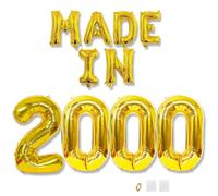 Jurxy 25th Birthday Balloon Banner Decorations Gold MADE IN 2000 Aluminum Foil Letters Balloons Happy Birthday Sign Party Supplies for Men Women Photo Props Background Décor