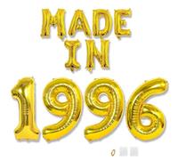 Jurxy 29th Birthday Balloon Banner Decorations Gold MADE IN 1996 Aluminum Foil Letters Balloons Happy Birthday Sign Party Supplies for Men Women Photo Props Background Décor