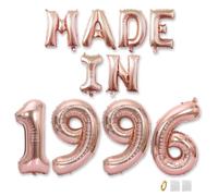 Jurxy 29th Birthday Balloon Banner Decorations Rose Gold MADE IN 1996 Aluminum Foil Letters Balloons Happy Birthday Sign Party Supplies for Men Women Photo Props Background Décor