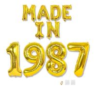 Jurxy 38th Birthday Balloon Banner Decorations Gold MADE IN 1987 Aluminum Foil Letters Balloons Happy Birthday Sign Party Supplies for Men Women Photo Props Background Décor