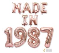Jurxy 38th Birthday Balloon Banner Decorations Rose Gold MADE IN 1987 Aluminum Foil Letters Balloons Happy Birthday Sign Party Supplies for Men Women Photo Props Background Décor
