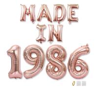 Jurxy 39th Birthday Balloon Banner Decorations Rose Gold MADE IN 1986 Aluminum Foil Letters Balloons Happy Birthday Sign Party Supplies for Men Women Photo Props Background Décor