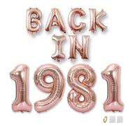 Jurxy 44th Birthday Balloon Banner Decorations Rose Gold BACK IN 1981 Aluminum Foil Letters Balloons Happy Birthday Sign Party Supplies for Men Women Photo Props Background Décor
