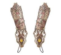 Jurxy Bronzing Fingerless Gloves Women Gothic Floral Lace Steampunk Wristband Ring Vintage Beaded Handmade Up Bridal Bracelet Set - 1 Pair Small Size, M, Lace,Rhinestone