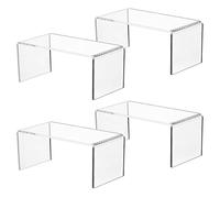 Jusalpha 4 PC Clear Acrylic Risers, Acrylic Display Risers Shelf Showcase Fixtures for Jewelry, Display Stand for Amiibo Funko POP Figures, Cupcakes, Food Display, Cabinet- (8''x 4''x 4.5'', 4 sets)