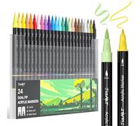 JusArt 24 Colors Dual Tip Brush Pens Brush Markers, Colouring Pens, Premium Paint Pens for Wood, Canvas, Egg, Stone, Fabric, Rocks, Metal, Glass, Ceramic, DIY Crafts Making Art Supplies Gifts