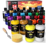 JusArt 24Colours Acrylic Paint Set, 250 ml Large Bottles, Non-Toxic, Professional Craft Paint Kit, High Viscosity, No Fading, Rich Pigment for Artists, Canvas, Crafts, Wood Painting Supplies