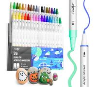 JusArt 36 Colors Dual Tip Acrylic Paint Markers with Dot and Fine Tip, No-Bleed Paint Pens and Waterproof Markers for Rock, Wood, Glass, Ceramic - Vibrant Art Supplies for Kids, Beginners & Artists
