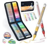 JusArt 36 Colours Acrylic Paint Markers with Canvas Bag - Water-Based No-Bleed Paint Pens with Automatic Ink Control, Waterproof Brush Markers for Rock, Wood, Fabric, Glass, Eggs & DIY Crafts