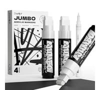 JusArt 4 Pcs White Jumbo Poster Marker Set, 15mm and 0.7mm Tip | Permanent Acrylic Paint Pen for Large Banners and Signs, Thick Markers for Fabric, Metal, Wood, Rock, Glass, Water-Based
