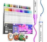 JusArt 48 Colors Dual Tip Acrylic Paint Markers, Acrylic Paint Pens with Dot and Fine Tip for Rock, Fabric, Wood, Glass, Ceramic, Canvas - Vibrant Art Supplies, Beginners & Artists