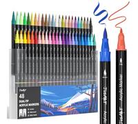 JusArt 48 Colors Dual Tip Acrylic Paint Pens Markers, Brush and Fine Tip, Premium Paint Pens for Wood, Canvas, Egg, Stone, Fabric, Rocks, Metal, Glass, Ceramic, DIY Crafts Making Art Supplies Gifts
