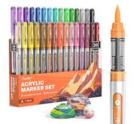 JusArt Acrylic Paint Markers Brush Tip 30 Colors, Water-Based No-Bleed Markers with Automatic Ink Control, Waterproof Acrylic Paint Pens for DIY Art & Crafts -Eggs, Fabric, Rock, Glass, Ceramic, Metal