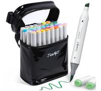 JusArt Alcohol Brush Markers, 48 Colors Dual Tip Art Markers with Brush & Chisel, Alcohol Based Marker Set for Adult Coloring Books, Drawing, Illustration, Sketching, No Bleed Ink Art Supplies
