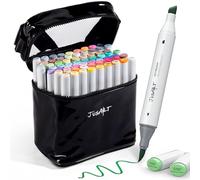 JusArt Alcohol Brush Markers, 72 Colors Dual Tip Art Markers with Brush & Chisel, Alcohol Based Marker Set for Adult Coloring Books, Drawing, Illustration, Sketching, No Bleed Ink Art Supplies