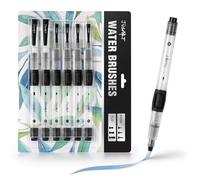 JusArt Water Brush Pens 6-Pack Leak-Proof Refillable Watercolor Pens,Black | Acrylic and Gouache Painting - Includes Pointed & Flat Tip Styles - Portable Water Brushes for Artists, Beginners, Adults
