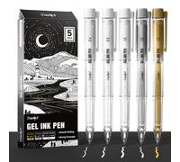 JusArt White Pen, Gold Pens & Silver Pen with 0.4mm, 0.5mm & 1.0mm Assorted Tips, Opaque Ink Pens for Black Paper, Journaling & DIY Crafts, Ideal Drawing Pens for Artists & Art Supplies, 5 Pack