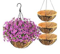 Jusbefine 4 Pack Hanging Flower Basket with Coco Liner, 20cm Round Metal Hanging Planters Outdoor, Flower Pots for Garden Porch Patio Decoration (20cm Heart Pack of 4)