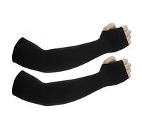JUSDIQIR Sun Protection Arm Sleeves With Thumb Holes for Men Women, Cooling Compression UV Arm Cover, Outdoor Sports Sleeve, Black 1 Pair, Large
