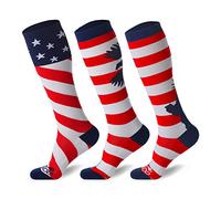 JUSDO Kids Soccer Socks, American Flag Athletic Socks with Cushion Team Sport Knee High Socks for Youth Kids (3 Pairs) - - Medium