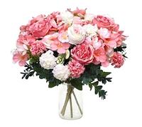 Jusdoja 4 Bunches Peony Artificial Flowers with Hydrangea Roses, Pink | Faux Silk Bouquet Decor for Indoor, Outdoor, Home, Wedding, Party, Table Centerpiece.