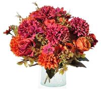 Jusdoja 4 Bundles Flowers Artificial Hydrangea Orange Dark Red Autumn Decor | Mixed Faux Bouquet for Outdoor, Indoor, Home, Wedding, Party, Table Centerpiece & Floral Arrangement.