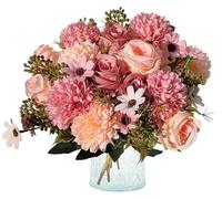 Jusdoja 4 Bundles Flowers Artificial Hydrangea with Silk Rose Daisy, Faux Mixed Rose Bouquet Decorative Fake Flowers for Home Wedding Party Table Centerpiece Floral Arrangement Pink