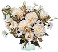 Jusdoja 4 Bundles Flowers Artificial Hydrangea with Silk Rose Daisy, Faux Mixed Rose Bouquet Decorative Fake Flowers for Home Wedding Party Table Centerpiece Floral Arrangement White