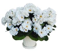 Jusdoja Artificial Flowers for Outdoor, 4 Bundles Fake Flowers White UV Resistant Silk Geranium Plants with Faux Greenery for Spring Garden Window Box Hanging Baskets Outside Home Decor