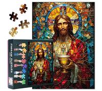 Juses Puzzles for Adults 1000 Pieces, Juses with Holy Communion Jigsaw Puzzles, Colorful Stained Glass Style Adult Puzzle for Adults, Educational Fun Games or Toys for Elders Friends 20X27 INCH