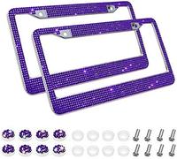 JUSHACHENGTA Bling Bling License Plate Frames 2 Pack White Bow - Handmade Waterproof Glitter Rhinestones Crystal Plate Frames for Cars with 2 Holes Screws Caps Set Gift White Bowtie (Purple)