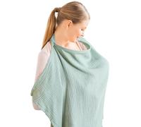 Jushion Muslin Cover for Breastfeeding Babies, Nursing Cover for On the Go Nursing Scarf Nursing Apron, Nursing Cover with Rigid Hoop, Nursing Cover Breastfeeding Cover, Apricot (Light Green)
