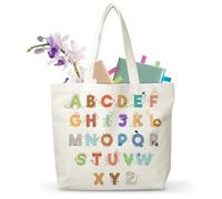 JUSITAKEET Alphabet Themed Tote Bag, Book Canvas Tote Bags Gift, Gifts For Book Lovers, Reusable Bags Suitable For Bookworm, Library Club Canvas Totes Gifts For Study, 06