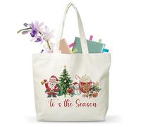 JUSITAKEET Christmas Tote Bags, Reusable Christmas Gifts Bag For Women Men, Ti's The Season Canvas Totes For Winter Holiday, Grocery Shopping Bags, 06